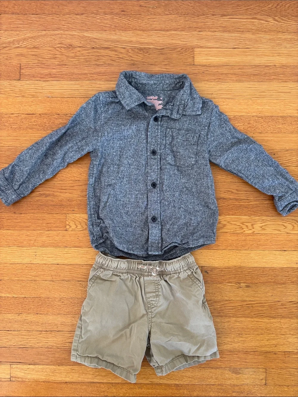 Cat & Jack Gray Button-Up Shirt and Tan Shorts Kids Matching Set